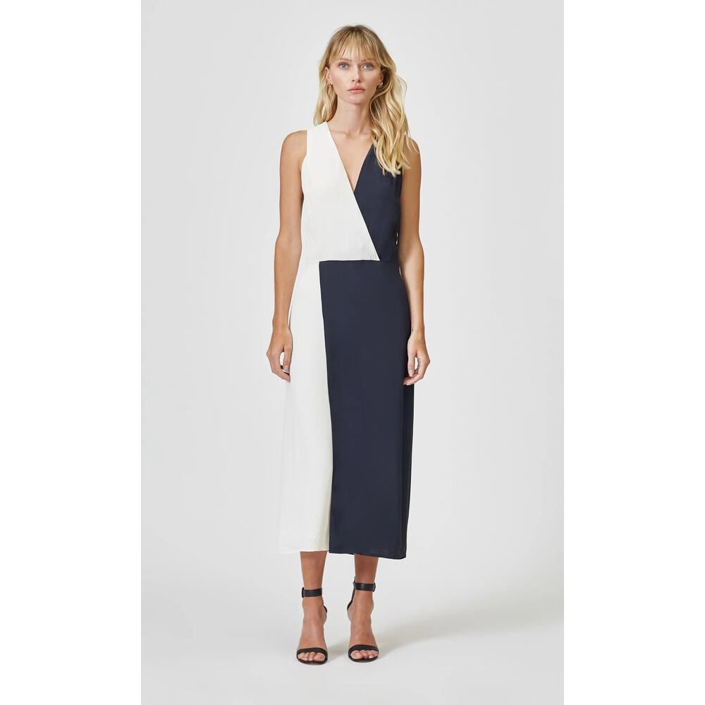Equipment Femme Galane Black White Colorblock Two-Tone Sleeveless Dress 8 NWT